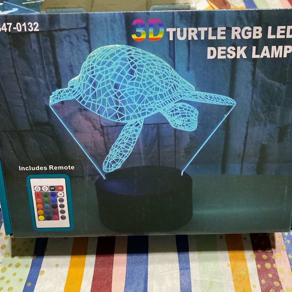 3D Turtle RGB LED Desk Lamp Optical Illusions Nightlights with Remote NWB